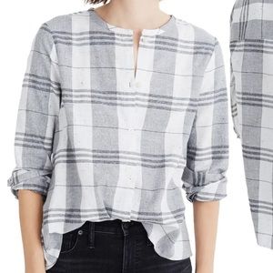 Madewell Black & White Plaid Collarless Button-Down Shirt Size S